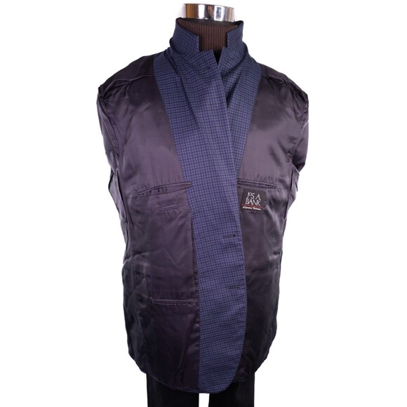 Jos A Bank Signature Silk & Wool 2 Button Blue Gingham Check Blazer Mens 46R - Picture 10 of 15